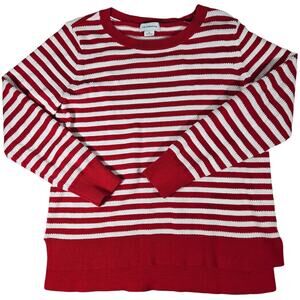 Liz Claiborne Cotton Red and White Striped Crewneck Pullover Sweater XL